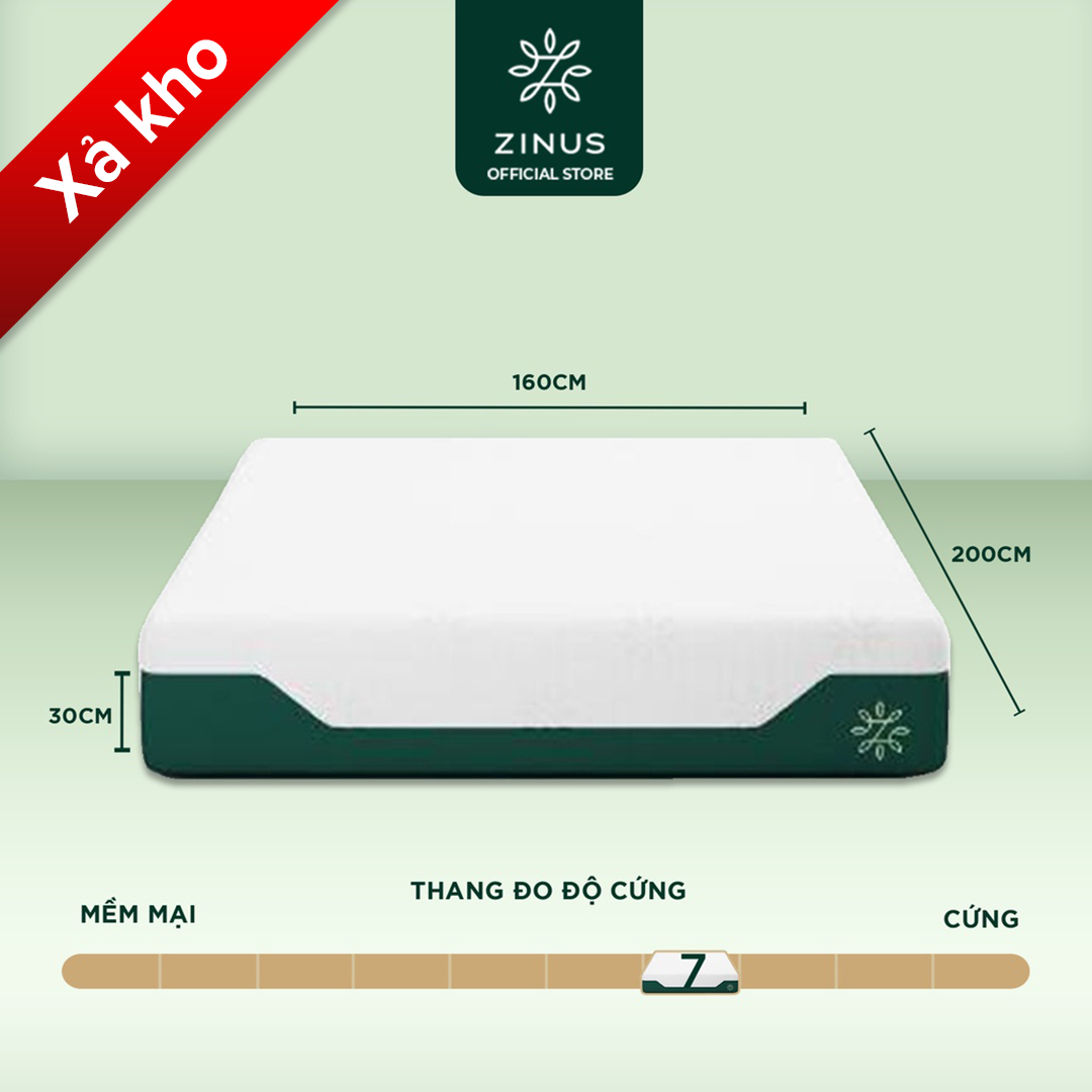 Nệm Cao Su Non Lò Xo Độc Lập Tinh Chất Trà Xanh Dày 30cm Zinus 12in Cooling Hybrid Spring Mattress