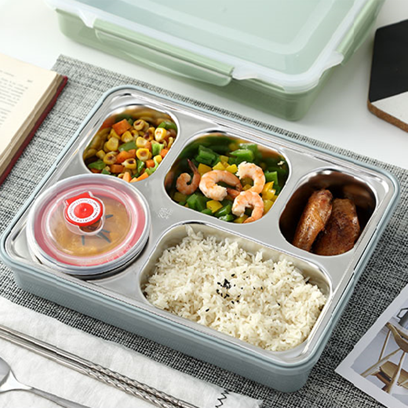 Hộp - Khay cơm Inox 5 ngăn - Có đựng canh chống tràn