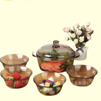 Bộ 5 bát thủy tinh trong suốt gồm 4 bát nhỏ và 1 bát đại cực sịn