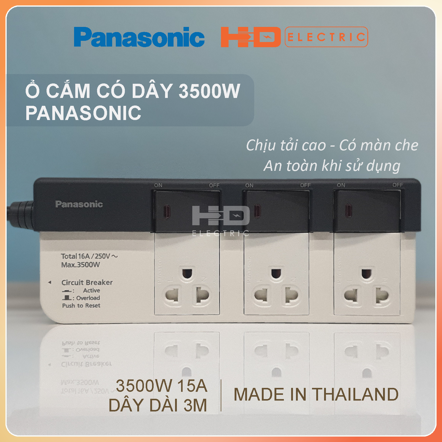 Ổ cắm có dây 3500w panasonic wchg2836 wchg28352 wchg28334 hàng chính hãng