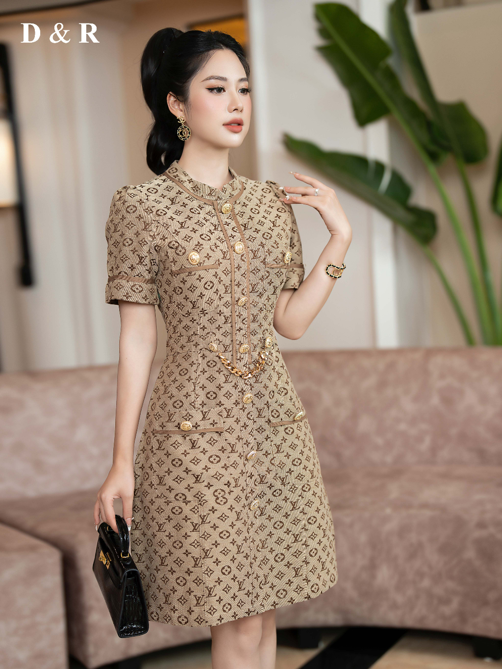 Đầm jean dự tiệc bigsize đính nút đồng Quảng Châu cao cấp D&R Fashion