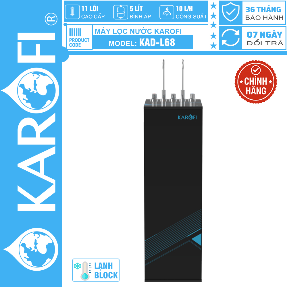Máy lọc nước nóng lạnh Karofi KAD-L68, 11 Lõi, 3 Chức năng, BẢO HÀNH CHÍNH HÃNG 3 NĂM TẠI NHÀ