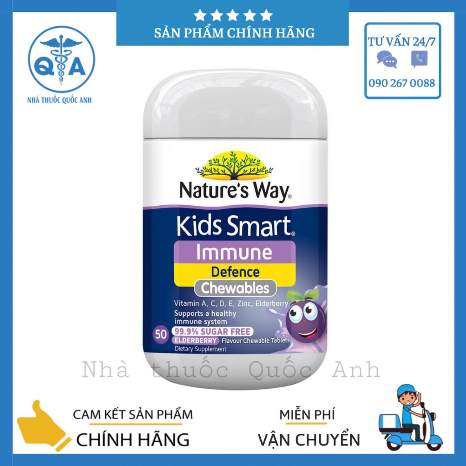 Viên Nhai Cho Bé Nature’s Way Kids Smart Immune Defence Chewables Tăng Cường Miễn Dịch Và Sức Đề Kháng 50 Viên