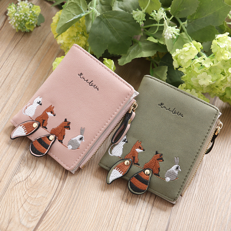 Ví nữ mini cute họa tiết thuê hình cáo khóa kéo da pu bigsize2023