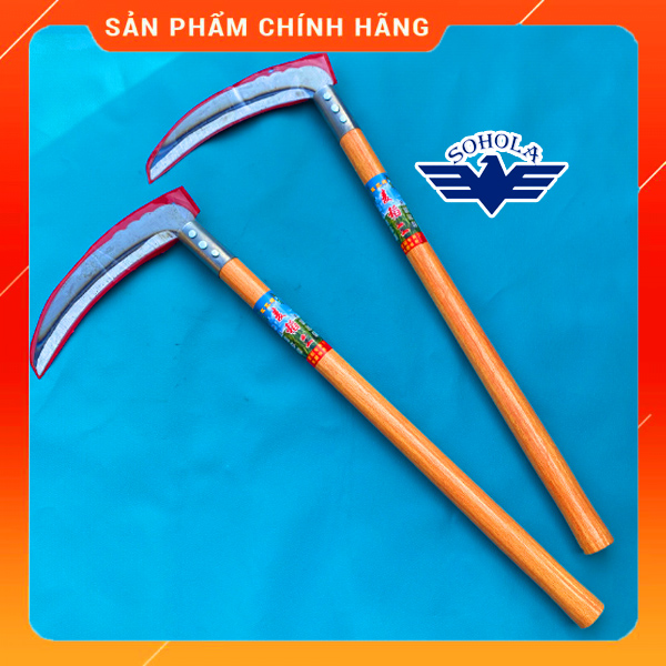 Liềm cắt cỏ, liềm gặt lúa cán dài, dao chặt cây đi rừng, dụng cụ làm vườn bằng thép