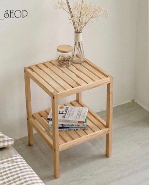 Kệ gỗ thông đầu giường 2 tầng - tab gỗ đầu giường 2 tầng