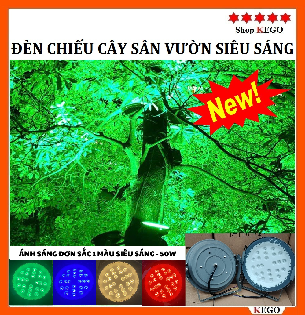 Đèn led chiếu cây trang trí sân vườn ngoài trời công suất 50W thế hệ mới màu Xanh lá,Xanh dương,Vàng,Đỏ,....