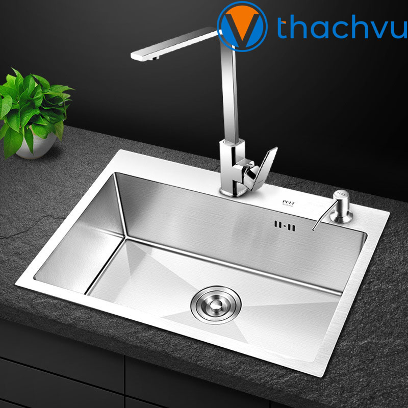 Chậu rửa bát 1 hố 60x45 inox 304, bồn rửa chén bát inox 304 phủ nano đen chống xước chống bám bẩn.