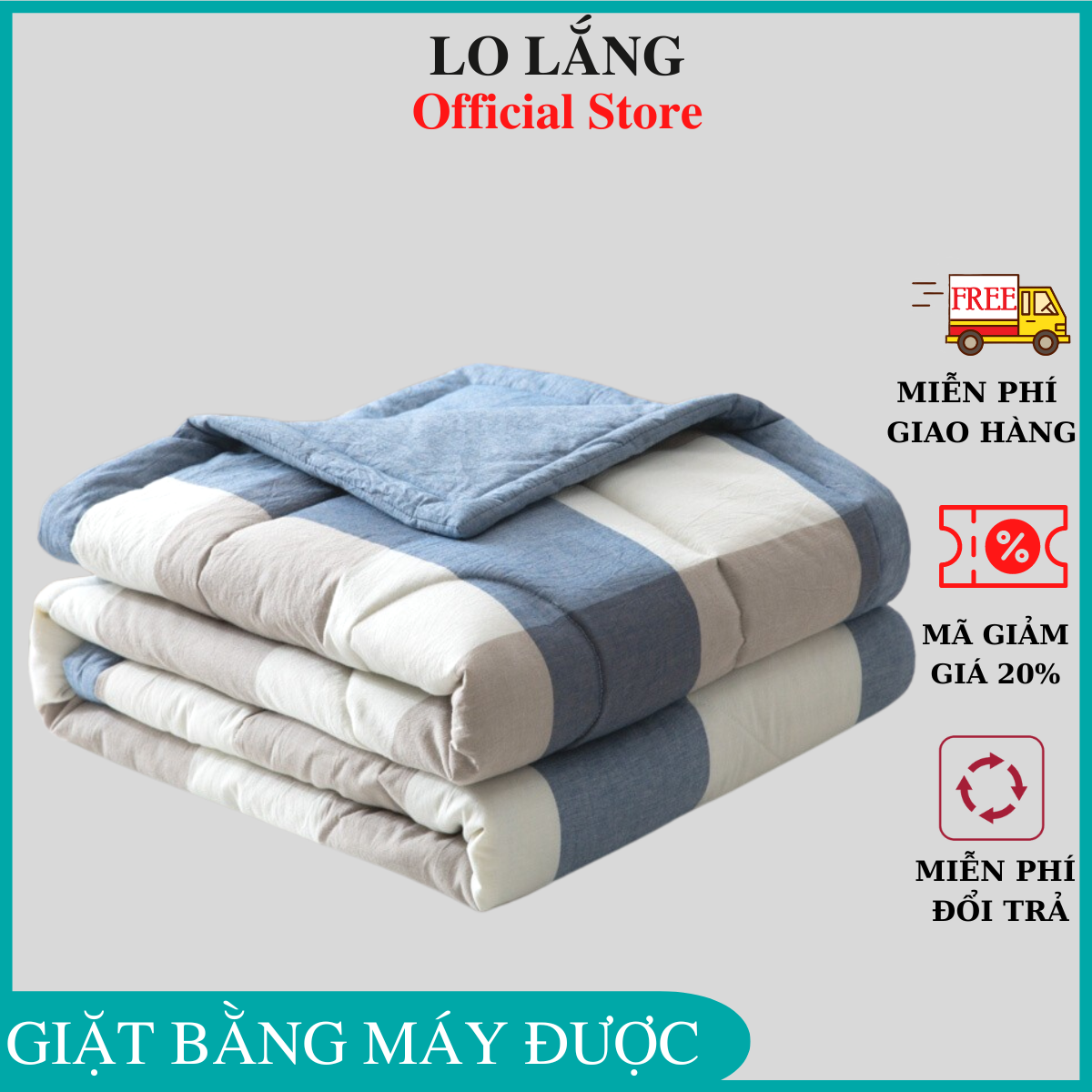 Chăn mền cotton chần bông dùng 2 mặt chăn đắp thoáng mát 1.6x2m