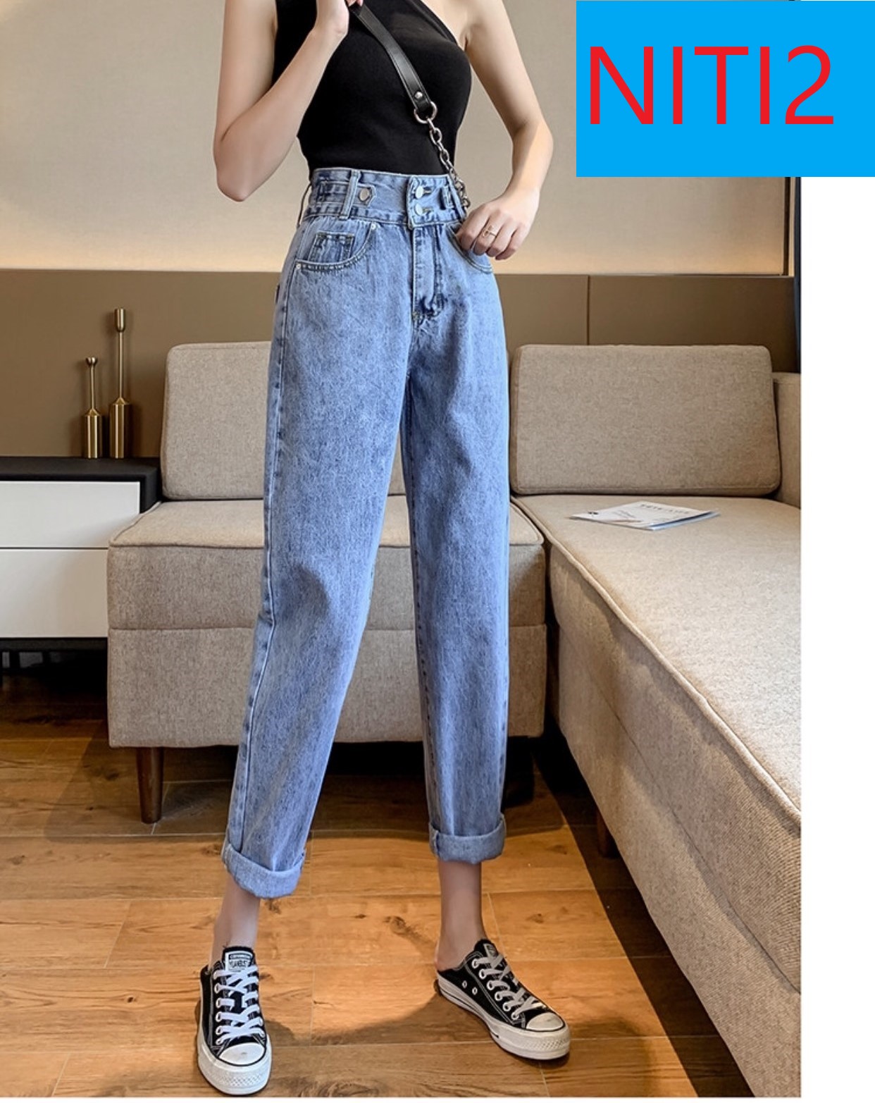 QUẦN BAGGY JEAN NỮ LƯNG CAO 2 NÚT 2 ĐAI CAO CẤP NITI2