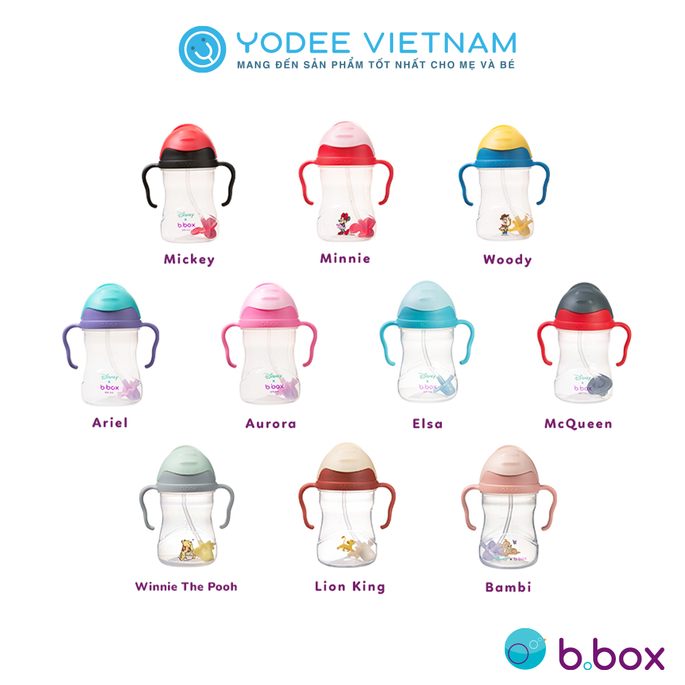 b.box Bình nước 360 độ có van chống sặc và tay cầm phiên bản Disney cho bé tập uống nước 240ml