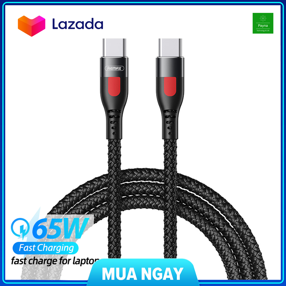 Cáp Sạc Nhanh 65W Remax RC-195 Type C To Type C Sạc Nhanh Cho Laptop, Macbook, iPad, Samsung, Huawei - Bảo Hành 3 Tháng