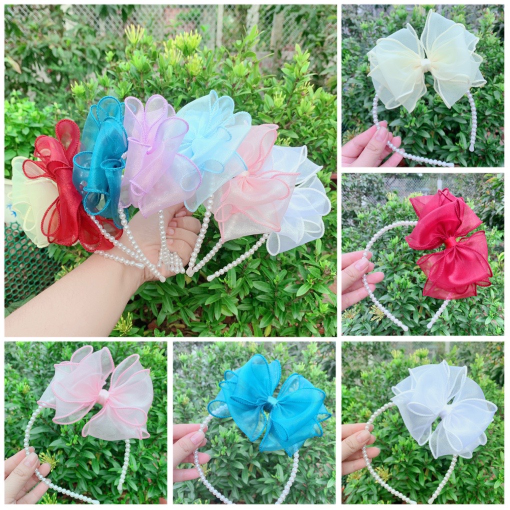 Cài ngọc trai đính nơ siêu xinh cho bé yêu