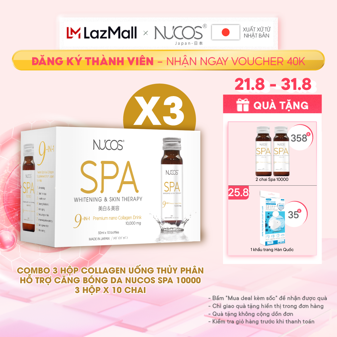 Combo 3 Hộp Collagen uống thủy phân căng bóng da Nucos Spa 10000 hộp 10 chai x 50ml