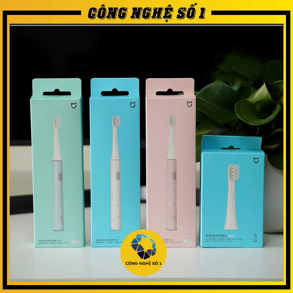 Bàn chải điện Xiaomi Mijia T100 chính hãng, Bàn chải đánh răng pin sạc kháng nước ipx7 bảo vệ nướu bàn chải đánh răng điện nhẹ 46g