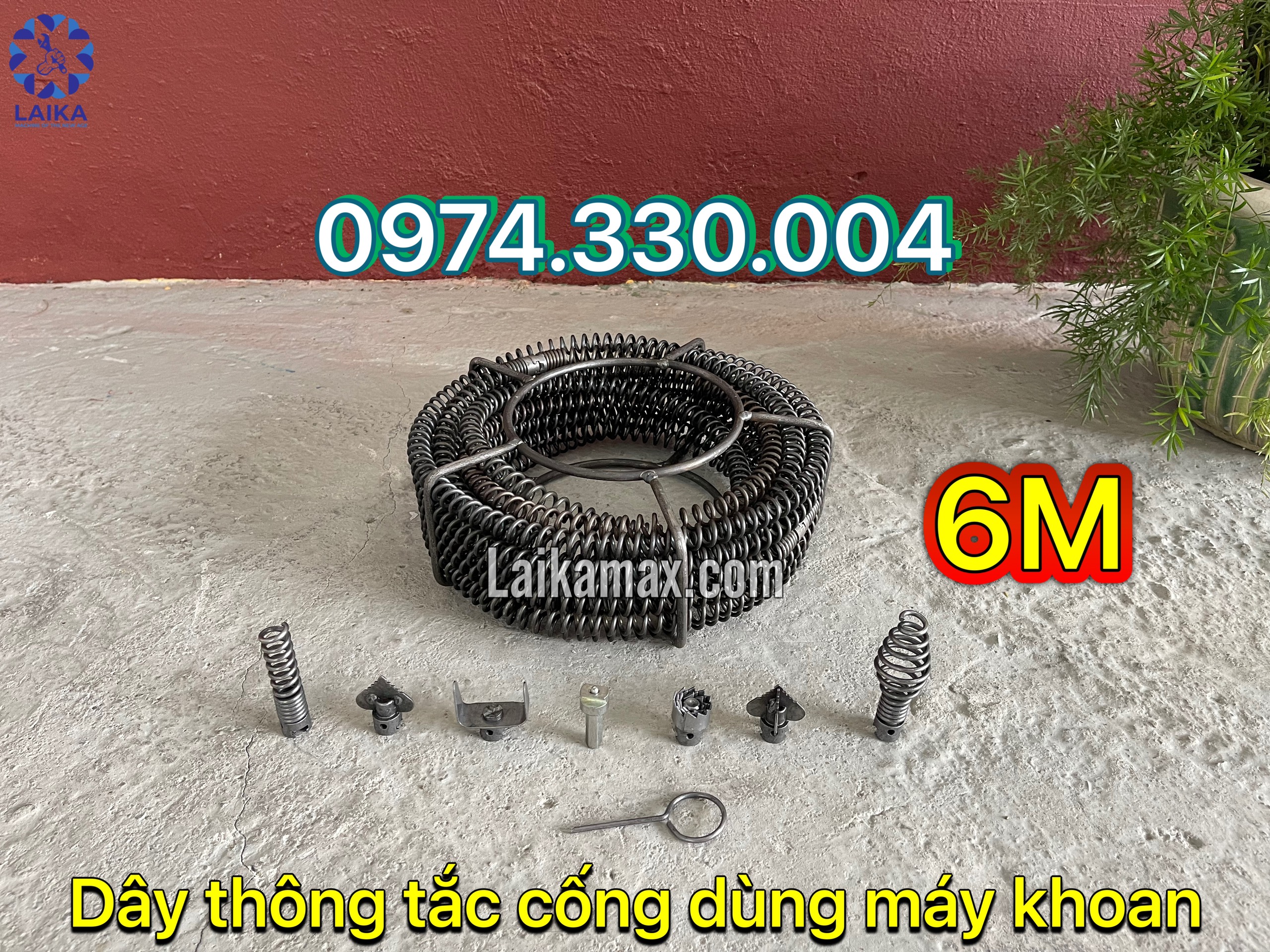 Dây thông tắc cống dùng máy khoan dài 6m + 6 đầu thông + kết nối máy khoan