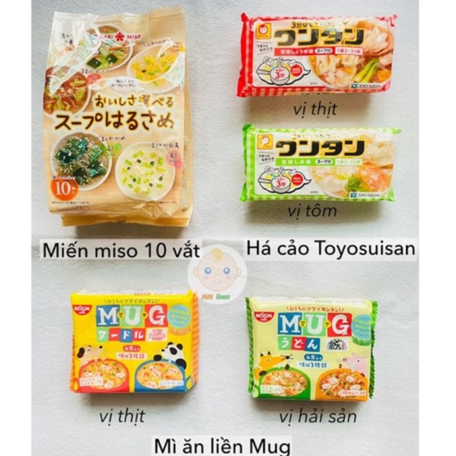 Sản phẩm ăn liền cho bé 12m+: mì Mug, mì Apaman, miến Hikari, hoành thánh