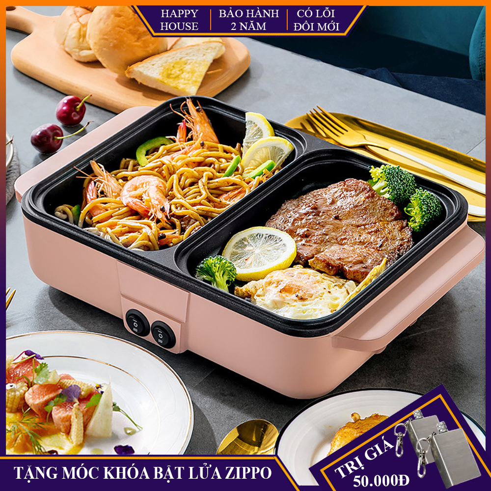 Nồi lẩu mini 2 ngăn cao cấp, 2 chế độ nướng và lẩu trong cùng 1 sản phẩm, chống dính cao cấp, an toàn tiện lợi, bảo hành chính hãng 2 năm, lỗi 1 đổi 1 trong vòng 7 ngày sau nhận hàng