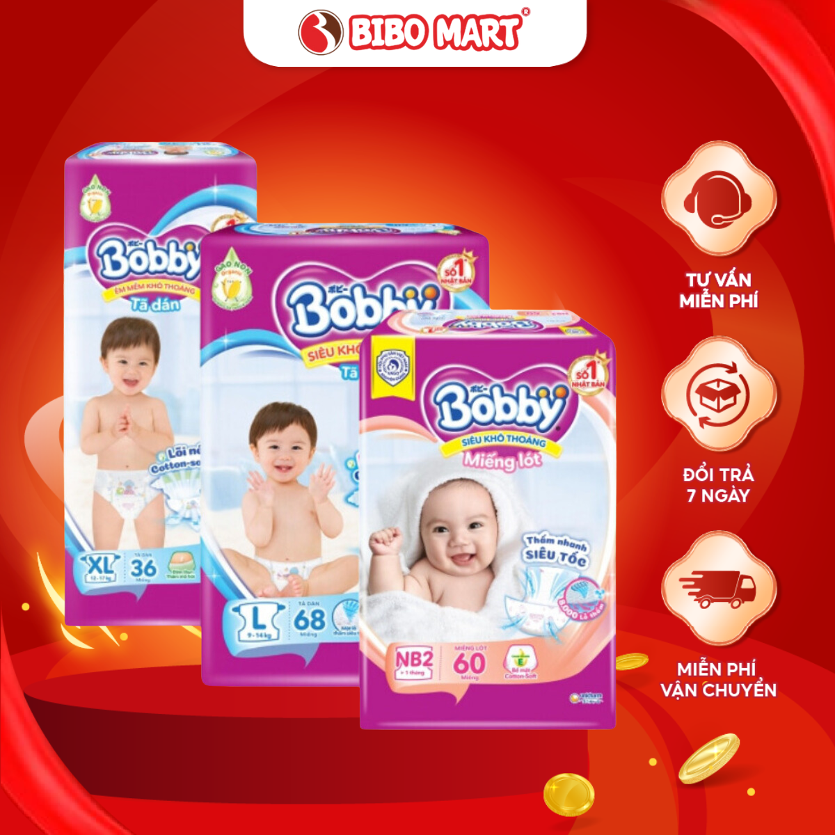 [ Mua 2 Giảm 30k] Tã Bỉm Dán Bobby Lõi Nén Cottton Siêu Mỏng Siêu Thấm Thoáng Khí Khô Mát Dành Cho Bé Sơ Sinh - Bibo Mart