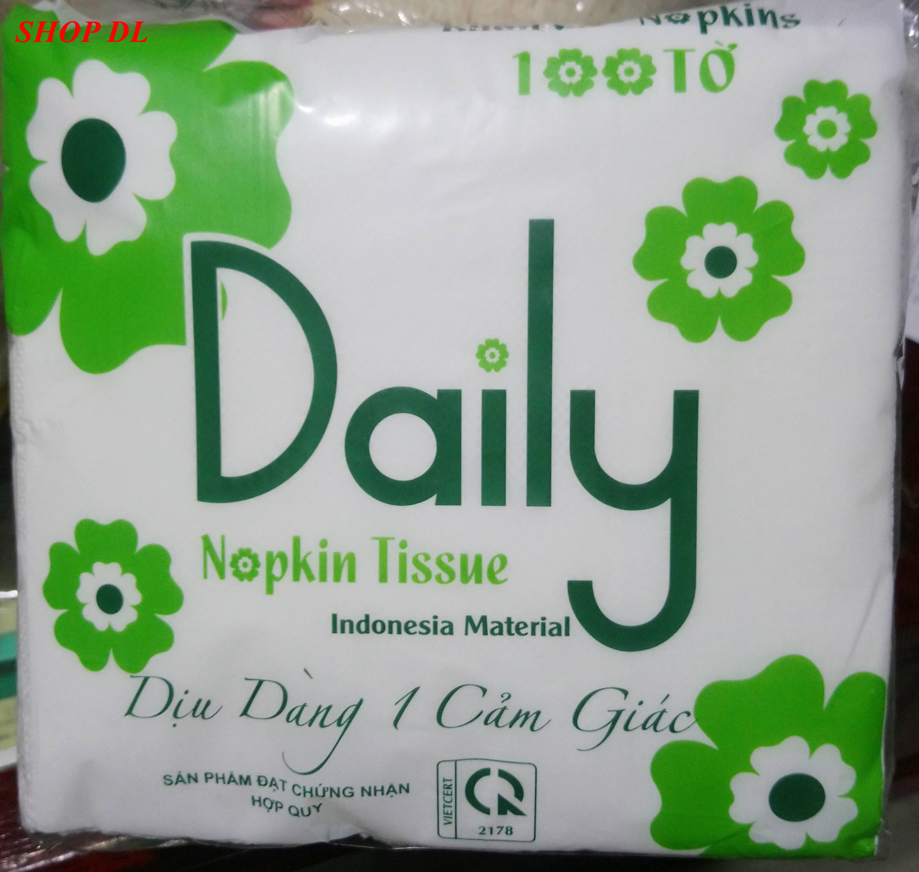 Khăn giấy ăn Daily bịch 100 tờ (kích thước đóng gói 15x15x10cm)