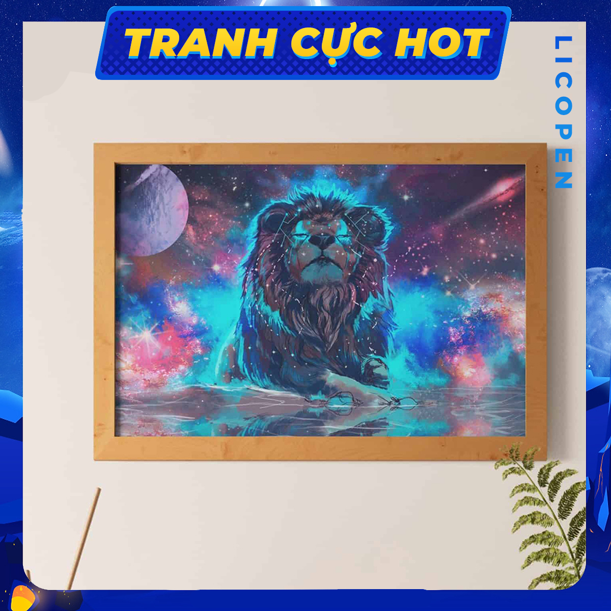 🔥 Tranh Sơn Dầu Số Hóa Licopen (Có Khung Gỗ) 40x50cm Tranh Sư Tử Vũ Trụ - MS50 Hàng Có Sẵn Giao Ngay