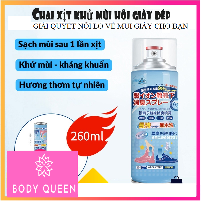 Xịt khử mùi giày Dép NaNo Bạc, Xịt Khử Mùi hôi chân hiệu quả 260ml