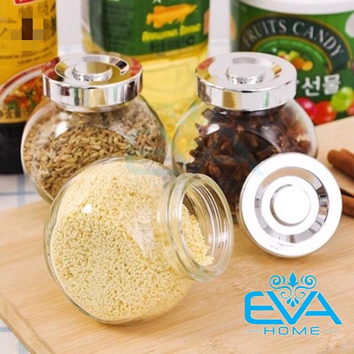 Bộ 3 hũ đựng gia vị thuỷ tinh 380 ml đáy nghiêng nắp nhiều màu