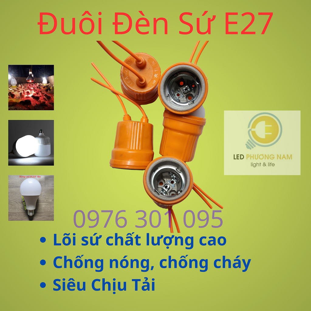 Đuôi đèn sứ e27 chịu tải cao cấp, chống cháy