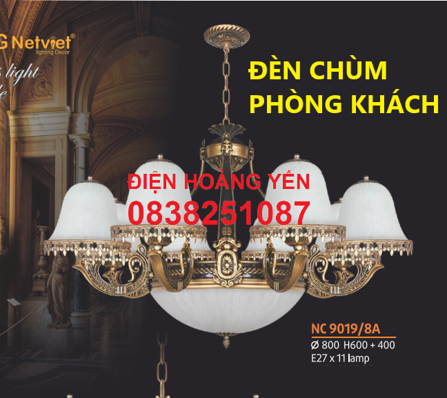 Đèn chùm phòng khách cao cấp nc9019/8a - tặng bóng led