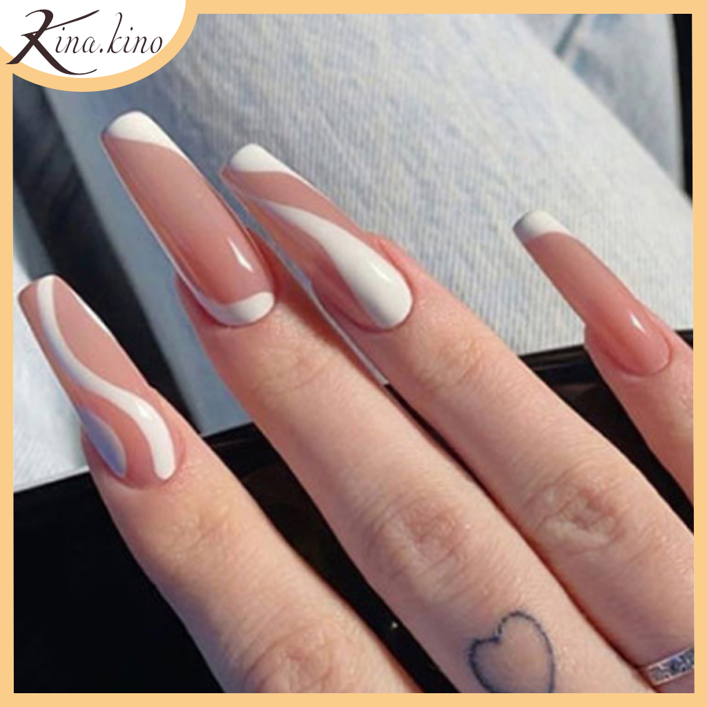 Móng tay giả dáng dài, nail giả cao cấp hộp 24 móng[ Tặng keo+dũa]