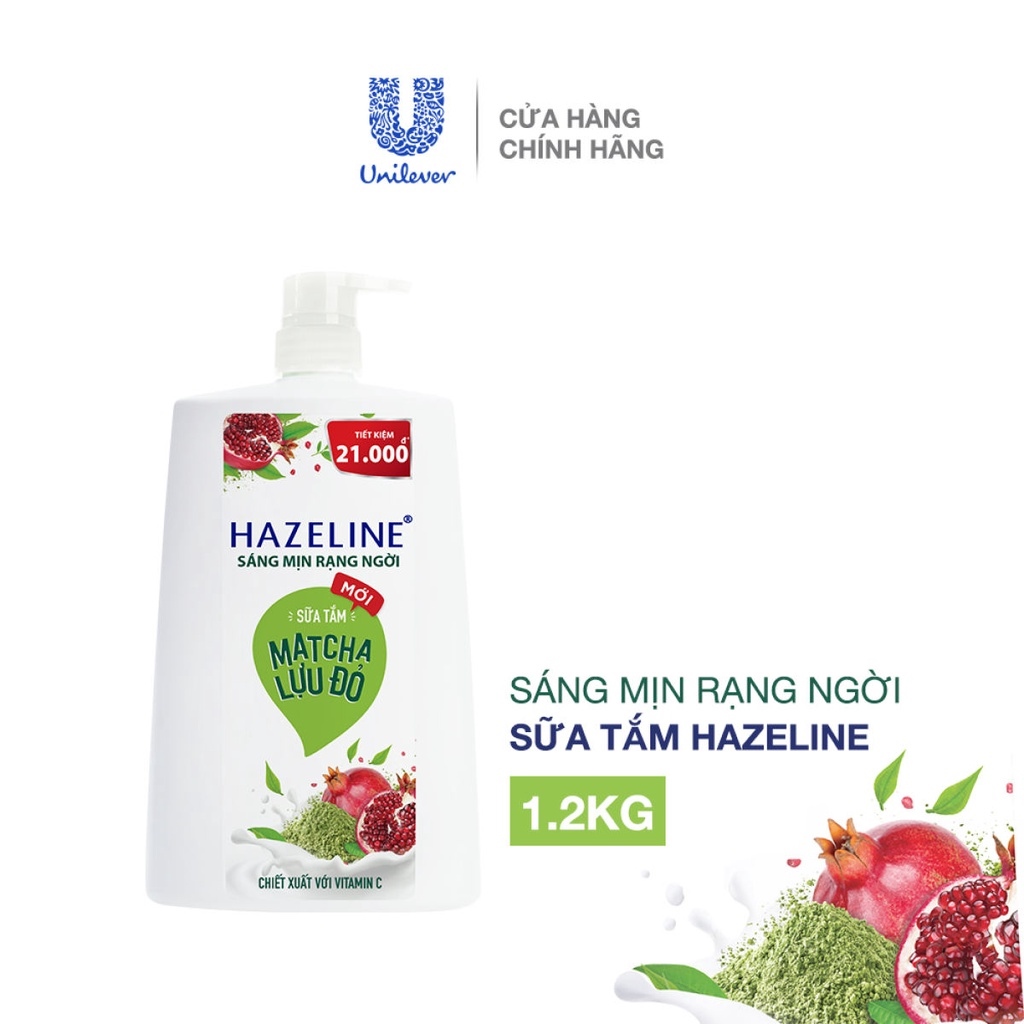 SỮA TẮM DƯỠNG THỂ THIÊN NHIÊN TRẮNG SÁNG DA HAZELINE MATCHA LỰU ĐỎ 1.2KG