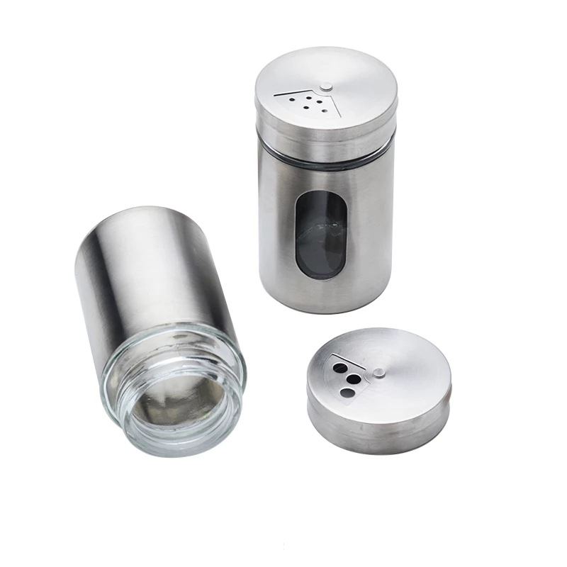 Dụng cụ đựng tiêu / gia vị đa năng thủy tinh bọc inox chât lượng - lo dung tieu - hu dung tieu - lọ rắc muối tiêu inox -phụ kiện nhà bếp - chai đựng gia vị