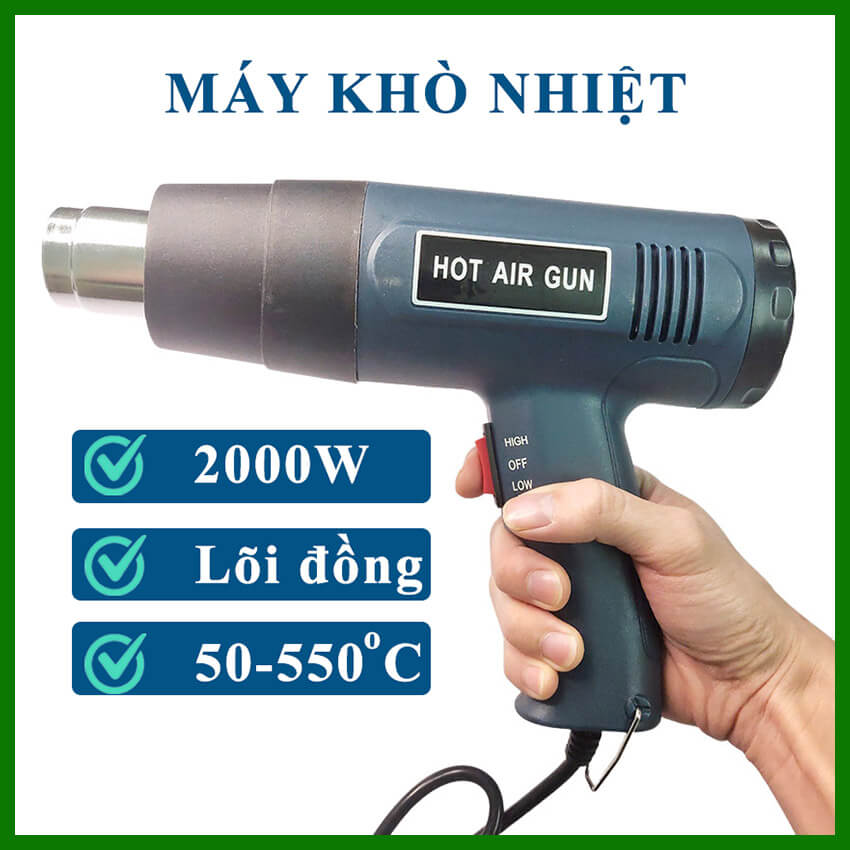 Máy khò nhiệt màng co 2000W, máy khò hơi nóng, thổi nhiệt bọc màng co giỏ quà tết, dán decal, đóng seal điện thoại, máy khò màng co, máy thổi nhiệt