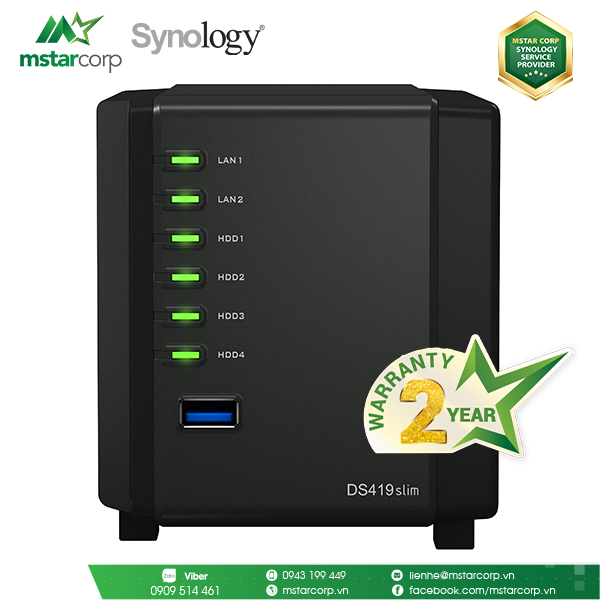 Ổ Cứng Mạng Synology NAS DS419slim (Đen) - Hàng Chính Hãng