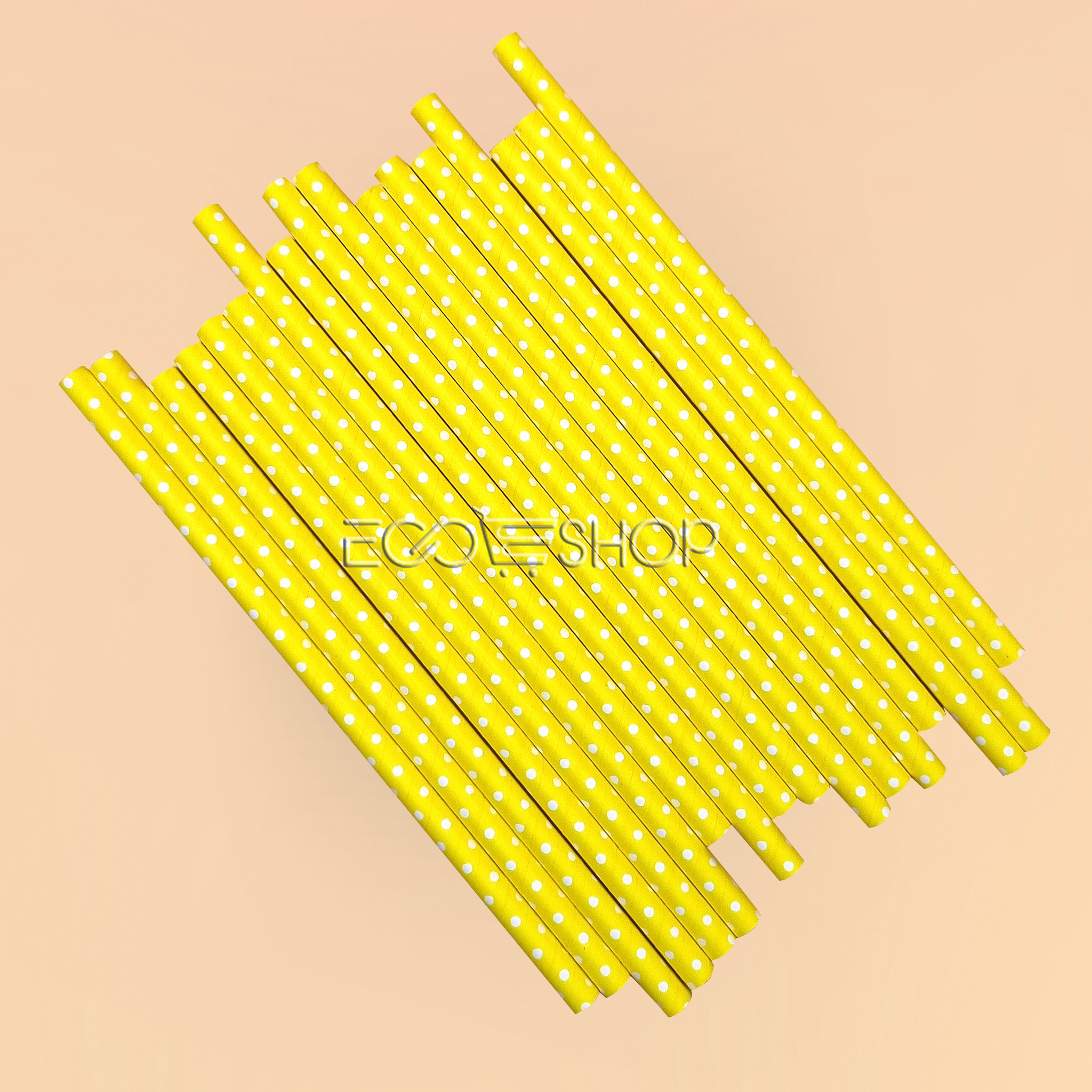 Ống hút giấy Ø8x197mm - vàng chấm trắng