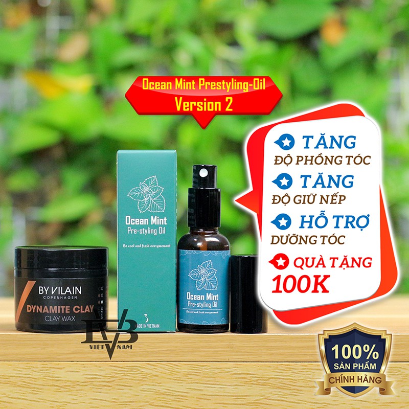 Sáp vuốt tóc nam đan mạch by vilain dynamite clay 65ml đan mạch + pre styling ocean mint 30ml v2