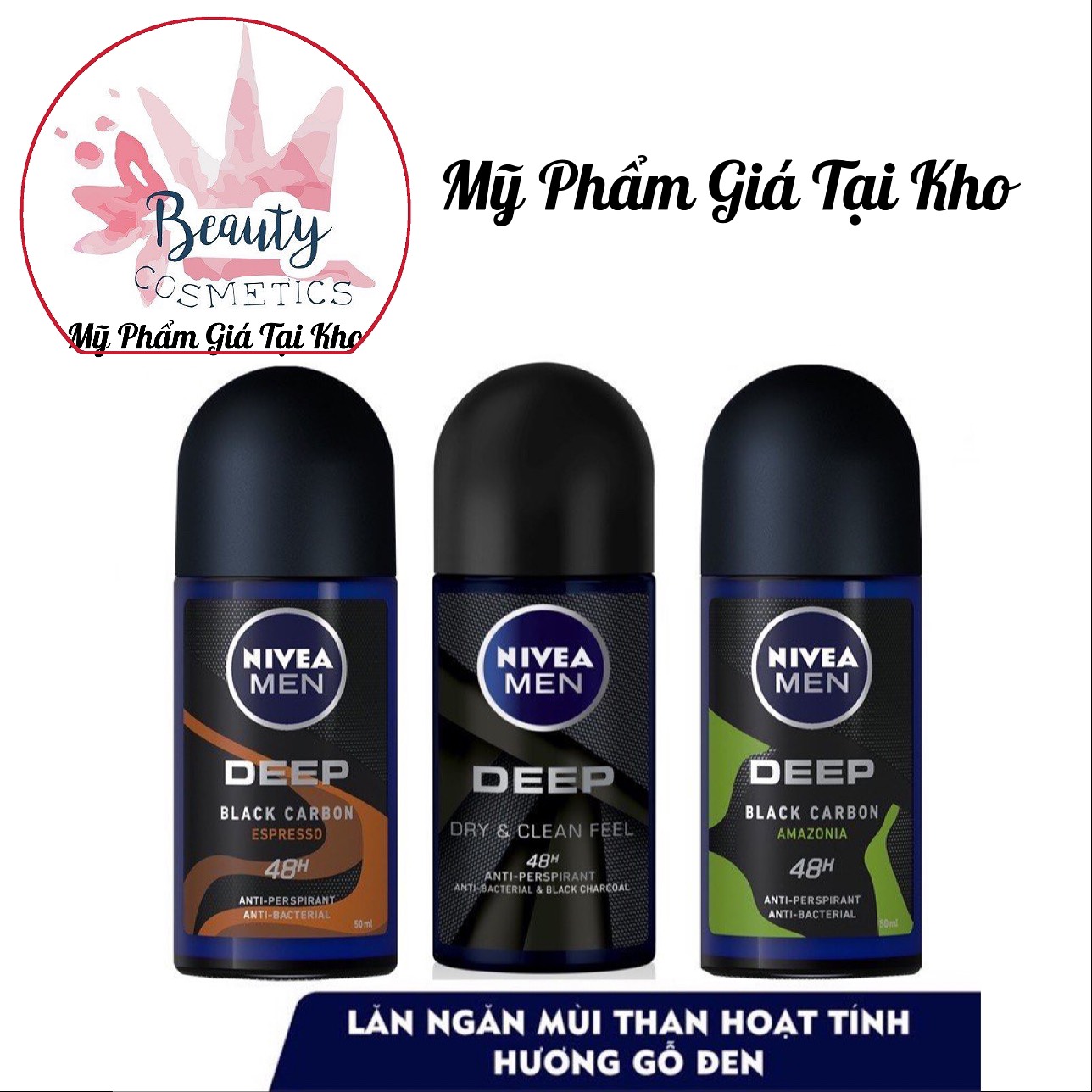 Lăn ngăn mùi NIVEA MEN Deep than đen hoạt tính 50ml