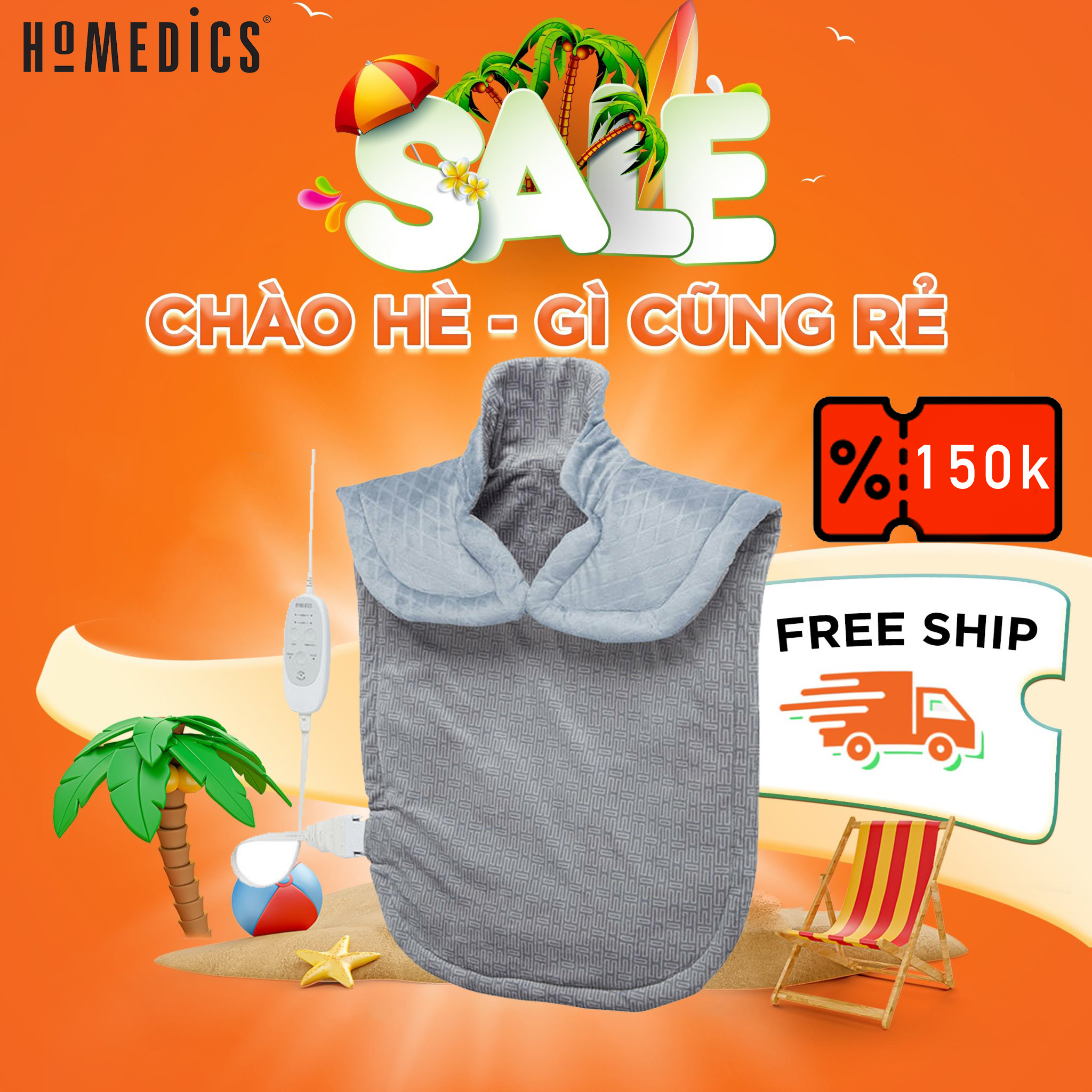 Tấm choàng vai cổ, làm ấm và massage Homedics HPM-W36ALJ Bảo hành chính hãng [ 2 Năm ] Tặng mã giảm giá Freeship