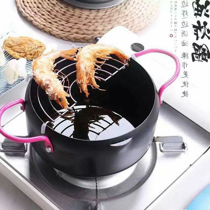 Nồi Chiên Lọc Dầu Kèm Khay Hứng Cao Cấp, Nồi chiên lọc dầu xuất Nhật sâu lòng 18 cm tặng kèm 1 vỉ gác ráo dầu