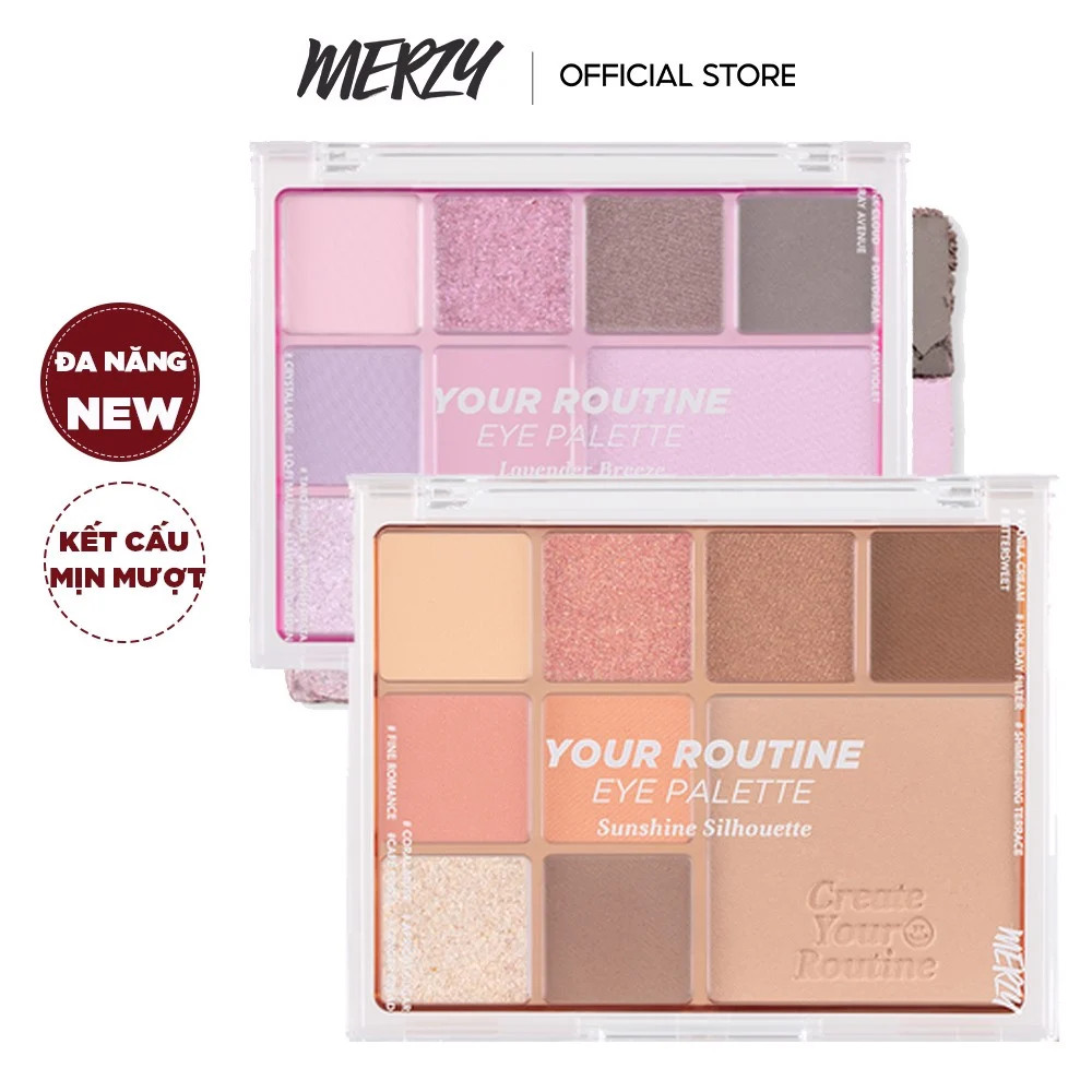 Bảng phấn mắt và má hồng đa năng 9 ô màu merzy your routine eye palette