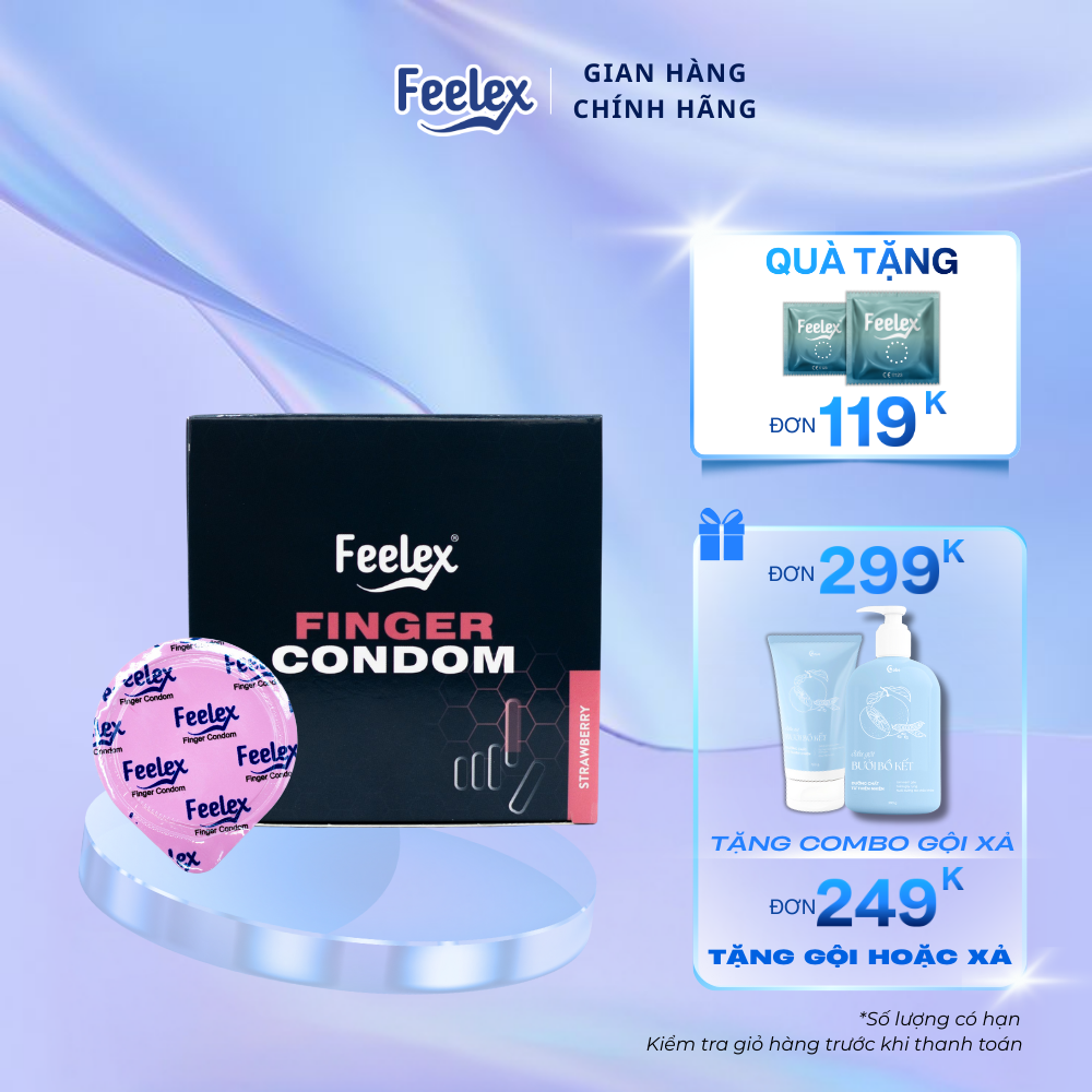 Bao cao su ngón tay Feelex Finger Condom nhiều gel bôi trơn, cao su thái lan hộp 12 chiếc