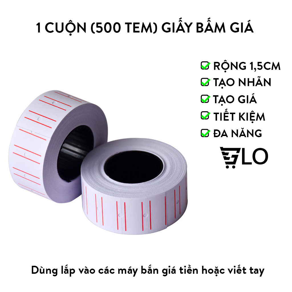 1 cuộn giấy bấm giá dùng cho máy mx5500 bắn giá, tem dán ghi giá, giấy in tem số, băng keo dán giá tiền