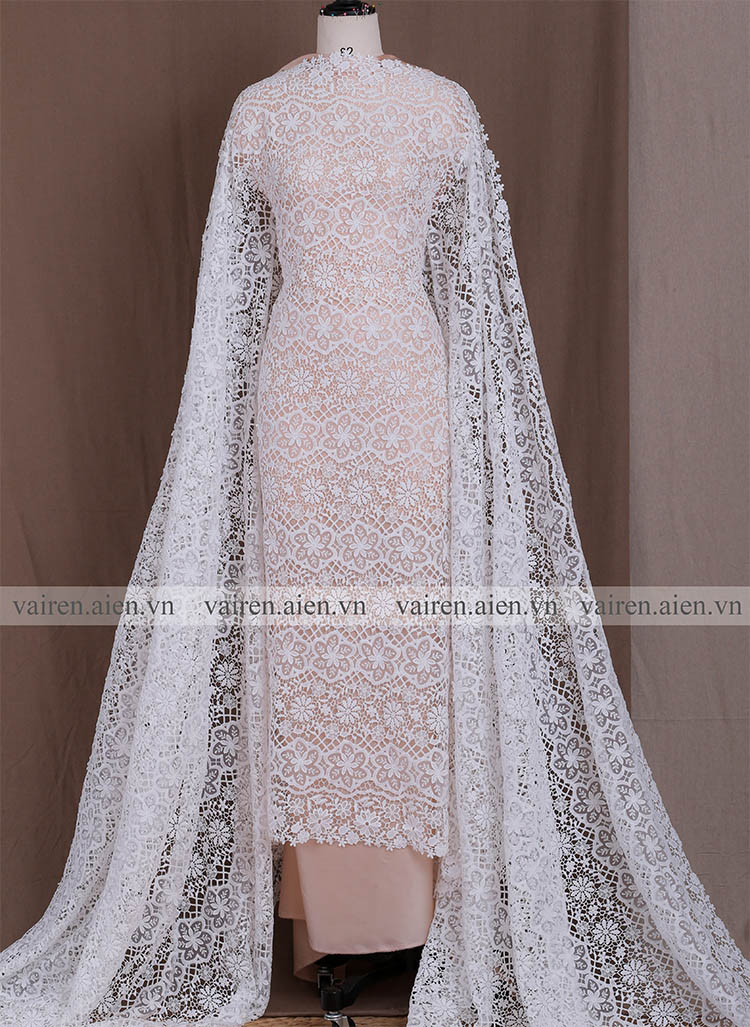 Vải ren chỉ cotton gam màu trắng AXD1121