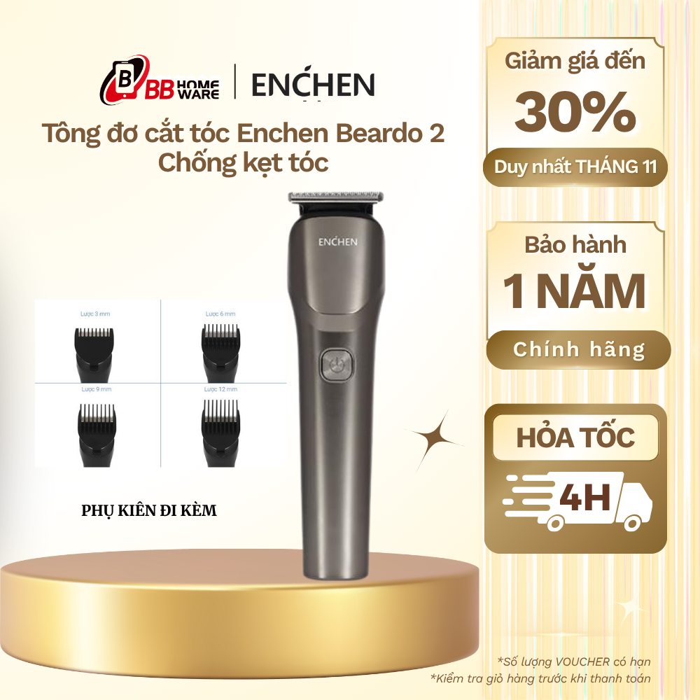 Tông đơ cắt tóc Enchen Beardo 2 - Khóa an toàn | Chống kẹt tóc - Đèn LED báo hết pin - Chính hãng | Bảo hành 1 năm