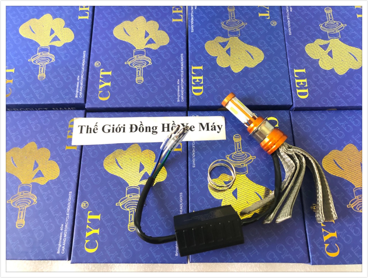 Đèn pha led cyt xịn - chân t19 -3 tim hộp tím ac-dc