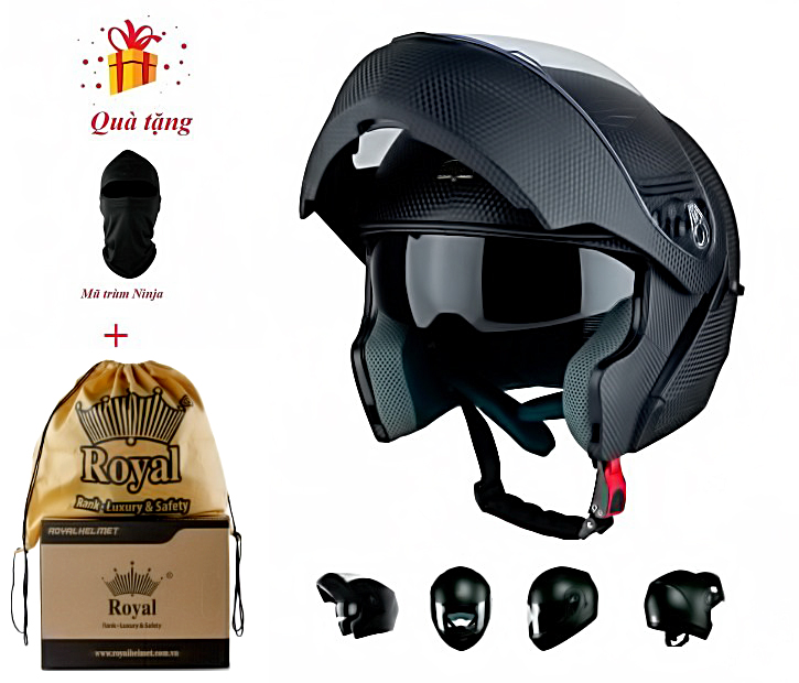 Mũ bảo hiểm royal lật hàm 2 kính m179 carbon