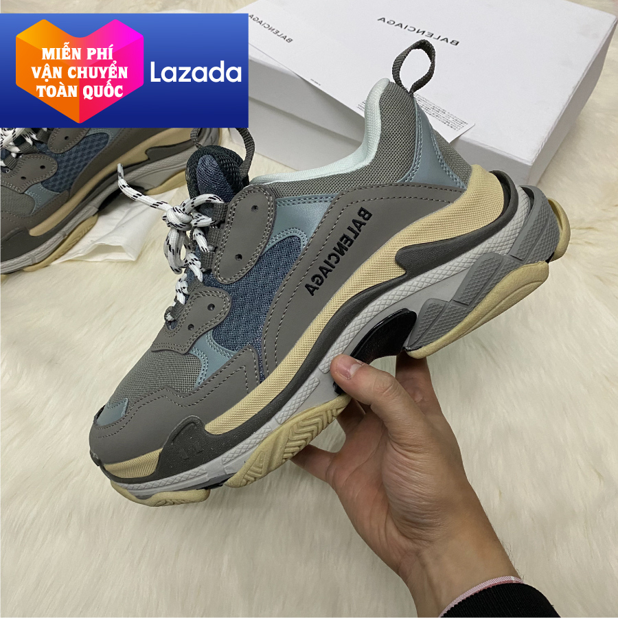 [Full Box & Tặng Vớ] Giày thể thao Sneaker Balenciga TripleS Ghi bạc