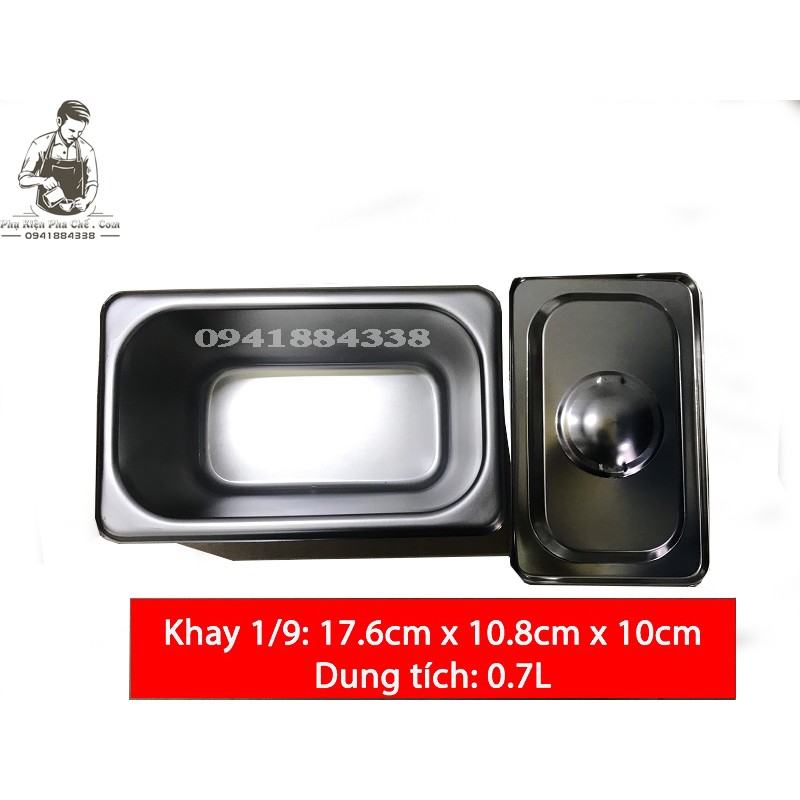 Khay inox đựng topping 1/9, khay đựng thạch