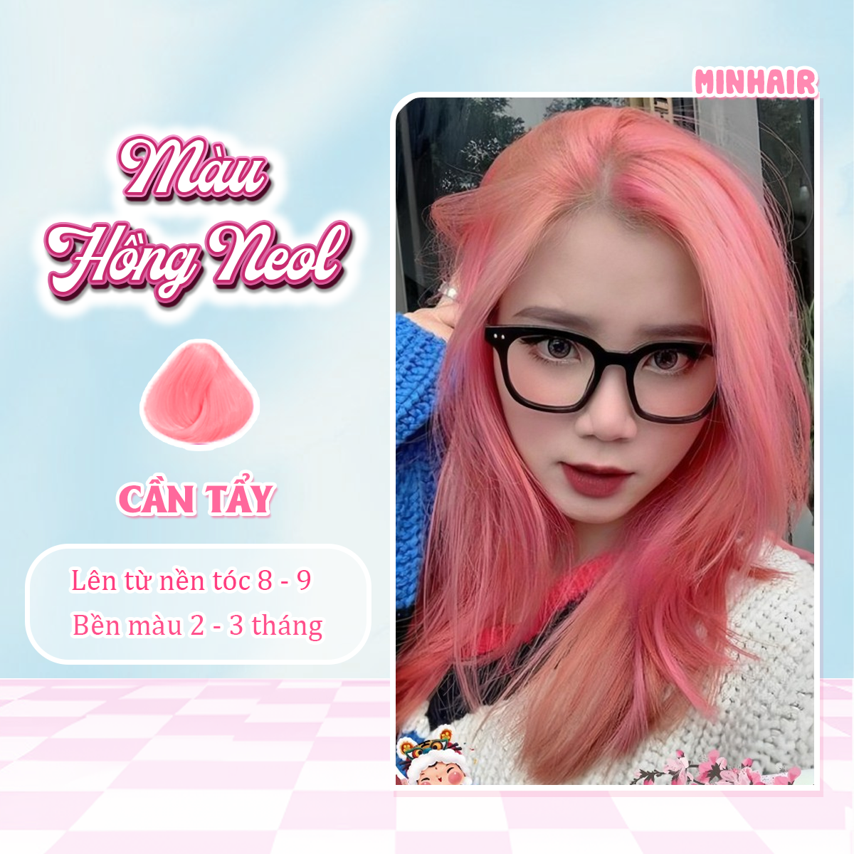 Thuốc nhuộm tóc, Thuốc nhuộm tóc Hồng Neol, MIN.HAIR, tặng kèm oxy trợ dưỡng và bao tay