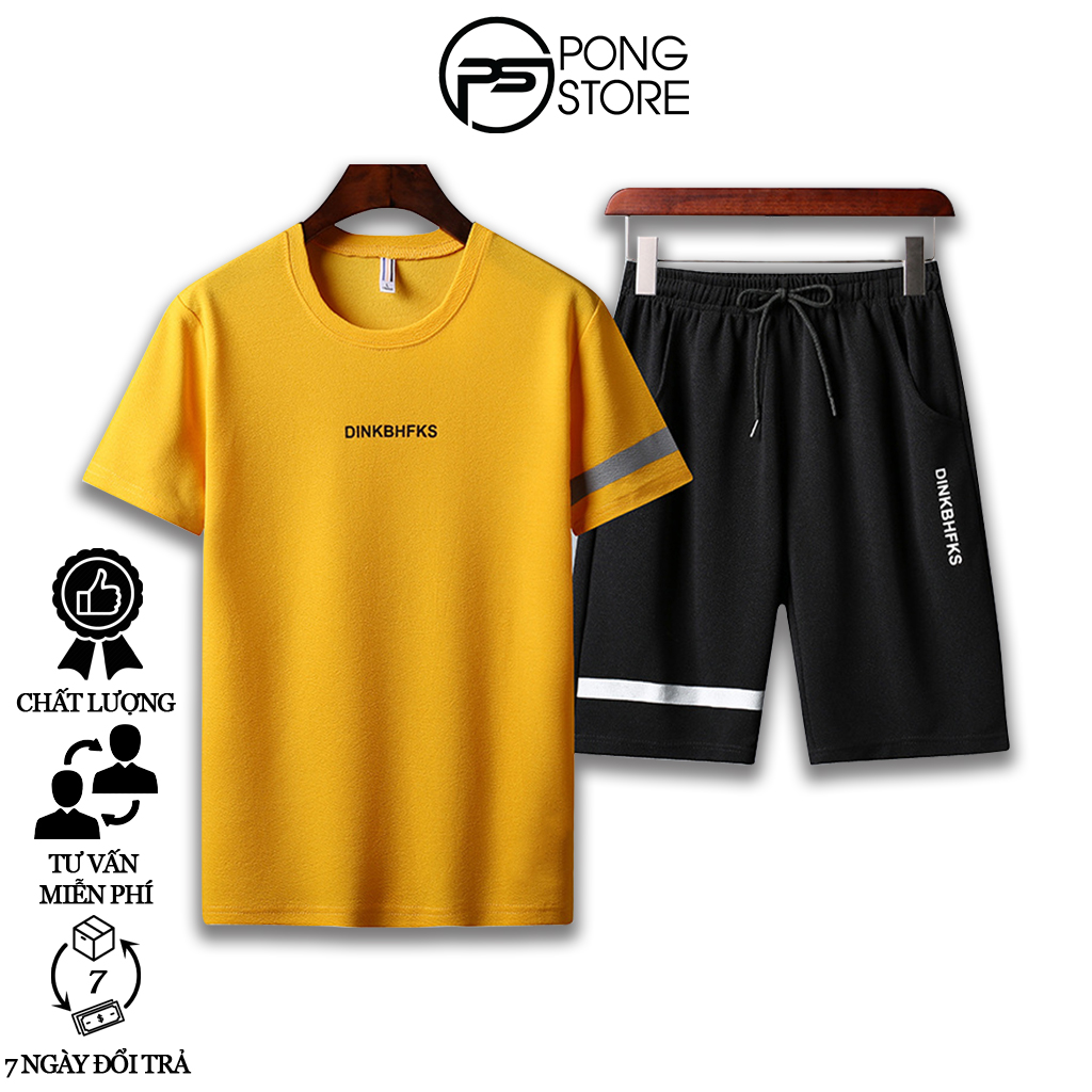 [HCM]Đồ Bộ Thể Thao Nam In Chữ DINKBHFKS Phối Sọc Ngang PONGSTORE – Đồ Nam Chất Liệu Thun Mè Thoáng Mát Áo Thun Nam Tay Ngắn Forrm Rộng 20KG 50KG 70KG Siêu Rẻ